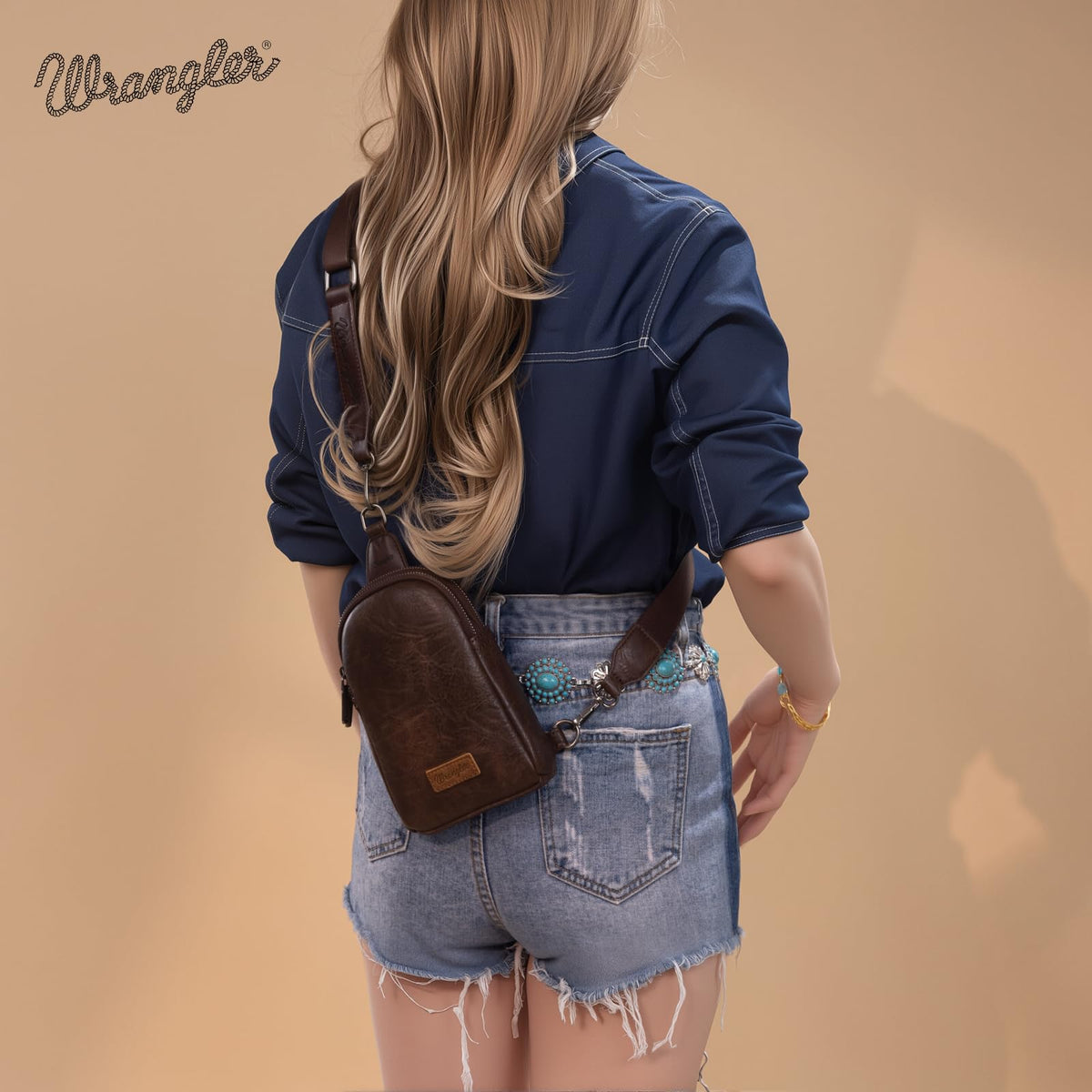 Wrangler Small Sling Bag for Women, Leather Crossbody Bags Cross Body Purse Fanny Packs with Adjustable Strap, WG-HB-87-210-CF