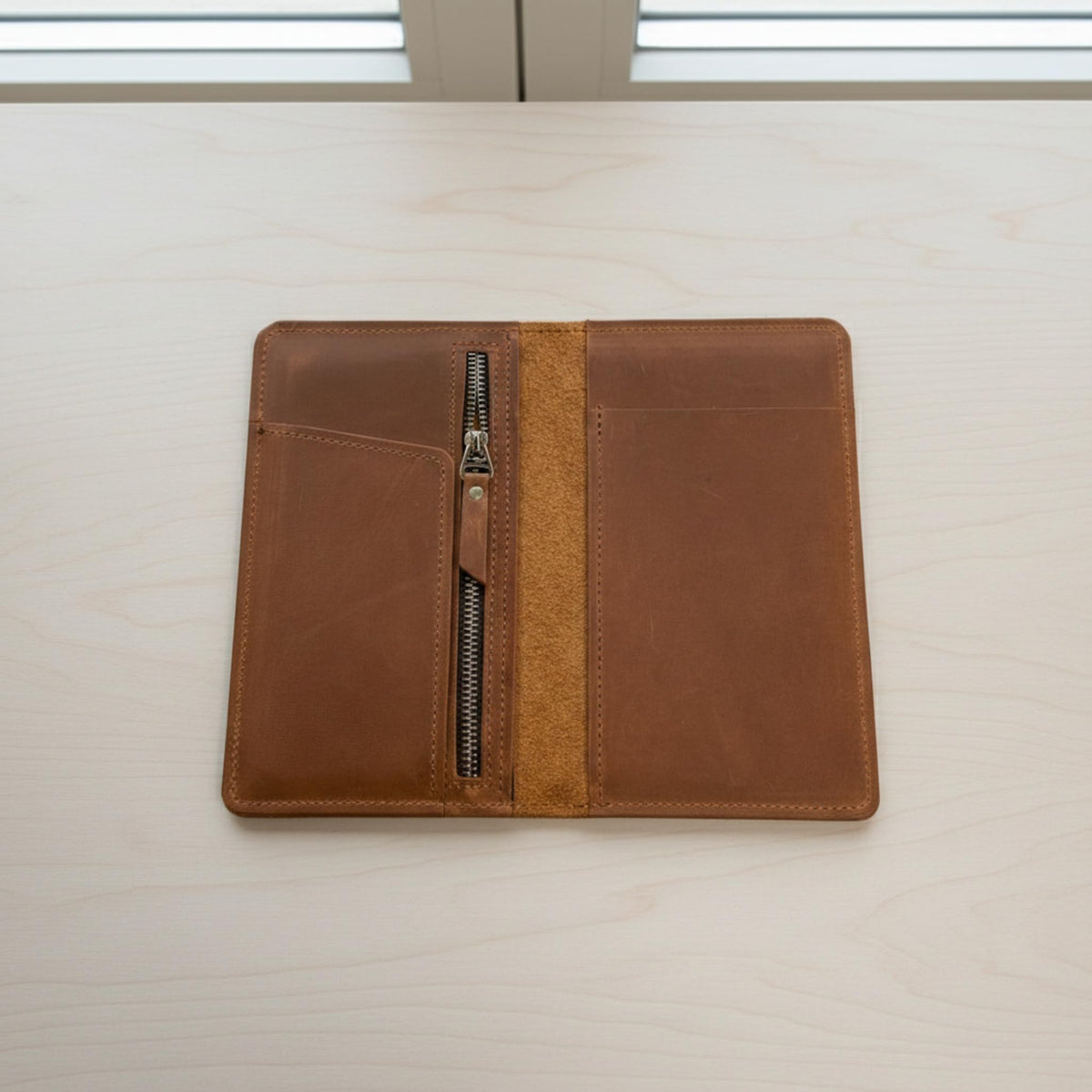 TORAKIP Leather Checkbook Cover – Slim Genuine Leather Checkbook Holder with Zipper Pocket, Checkbook Wallet Organizer for Men & Women, 7" x 3.8", Warm Brown