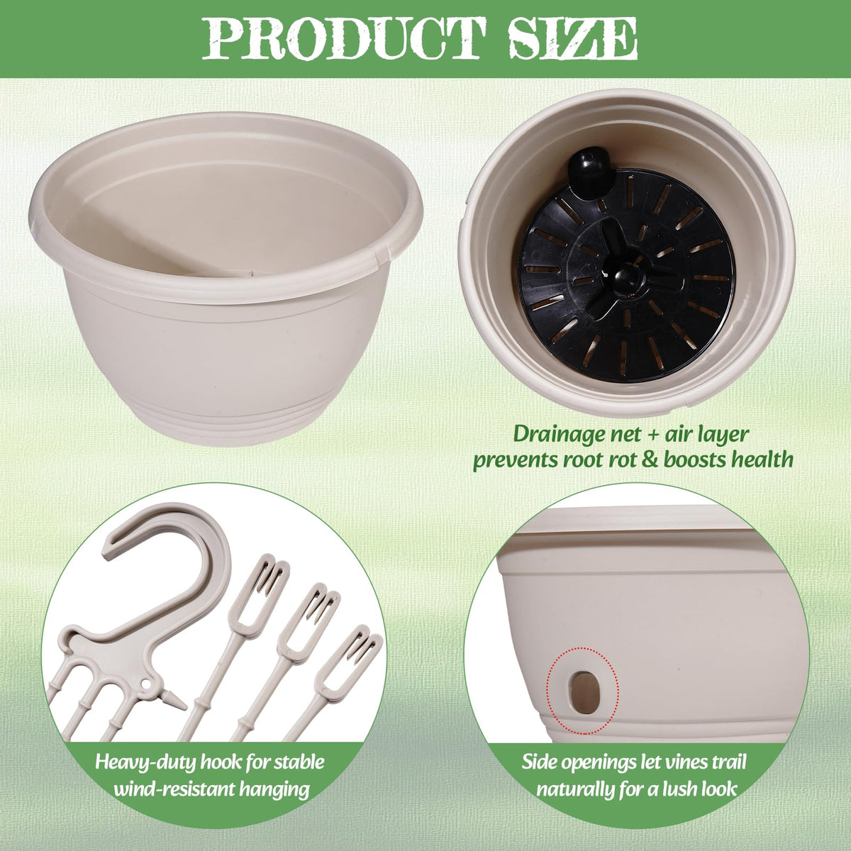 VIDELLY 2 Pack 8 Inch Self-Watering Hanging Planters, Dual-Use Plastic Flower Pots with Water Storage and Drainage, Indoor Outdoor Plant Containers for Herbs, Spider Plants, Pothos