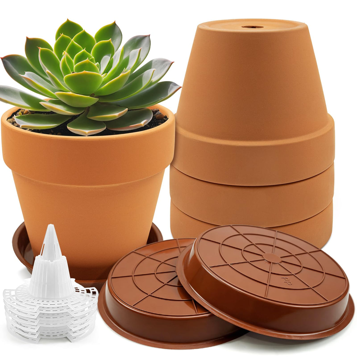 Seuqhck 6 Pack 6 Inch Terracotta & Clay Pots with Saucer for Plants, Breathable Clay Planters Flowerpot Terra Cotta Flowerpot with Drainage Hole for Indoor Outdoor Gardening Succulents Home Decor