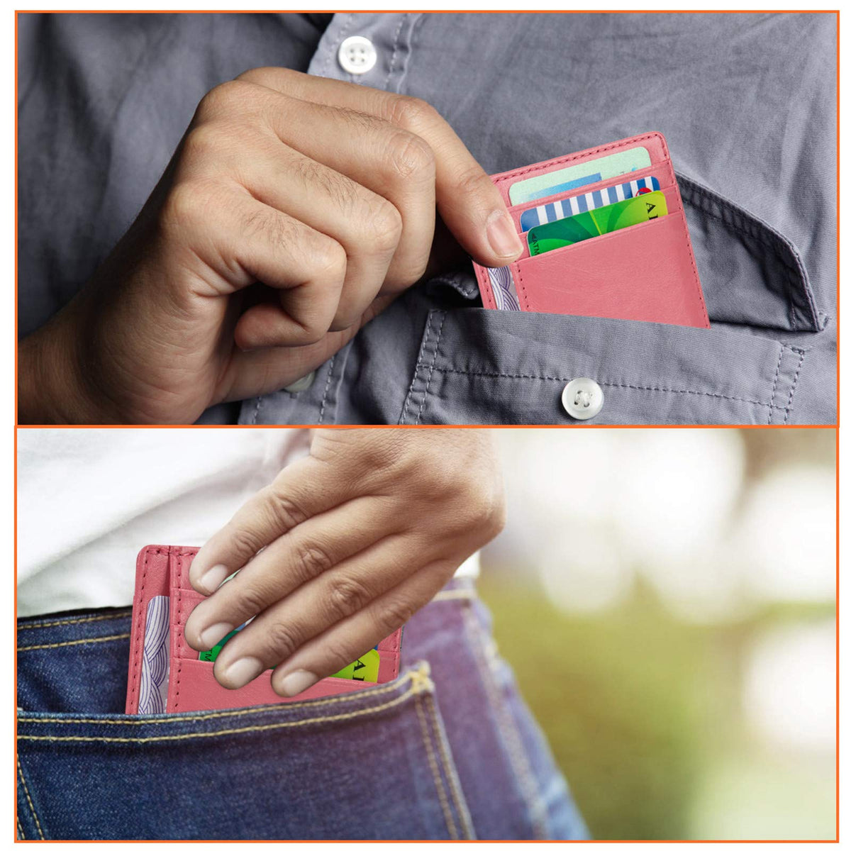 GH GOLD HORSE Slim RFID Blocking Card Holder Minimalist Leather Front Pocket Wallet for Women