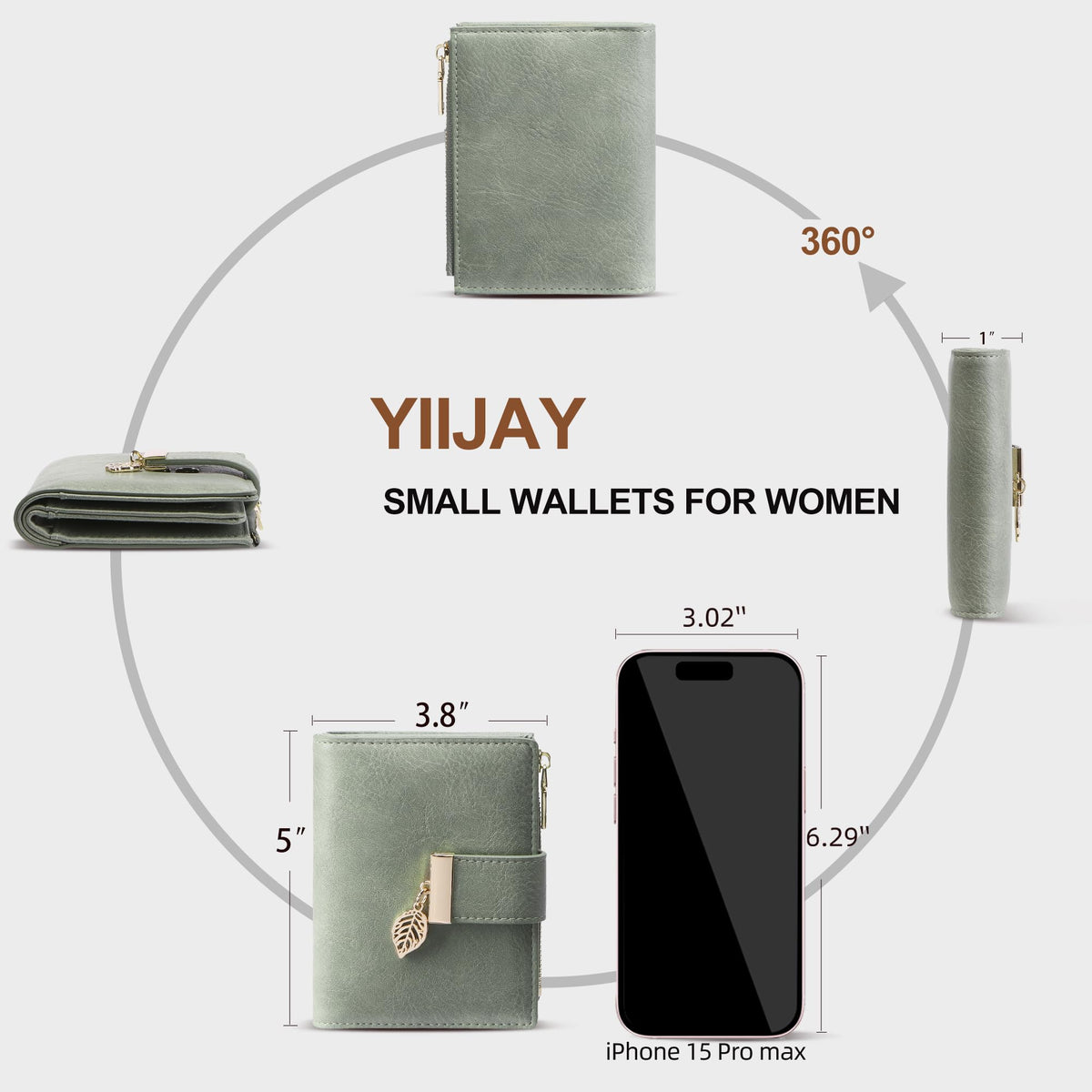 yiijay Small Wallet Women RFID Blocking Leather Bifold Wallet Credit Card Holder for Women Ladies Compact Wallet Mini Purse With Zipper Pocket