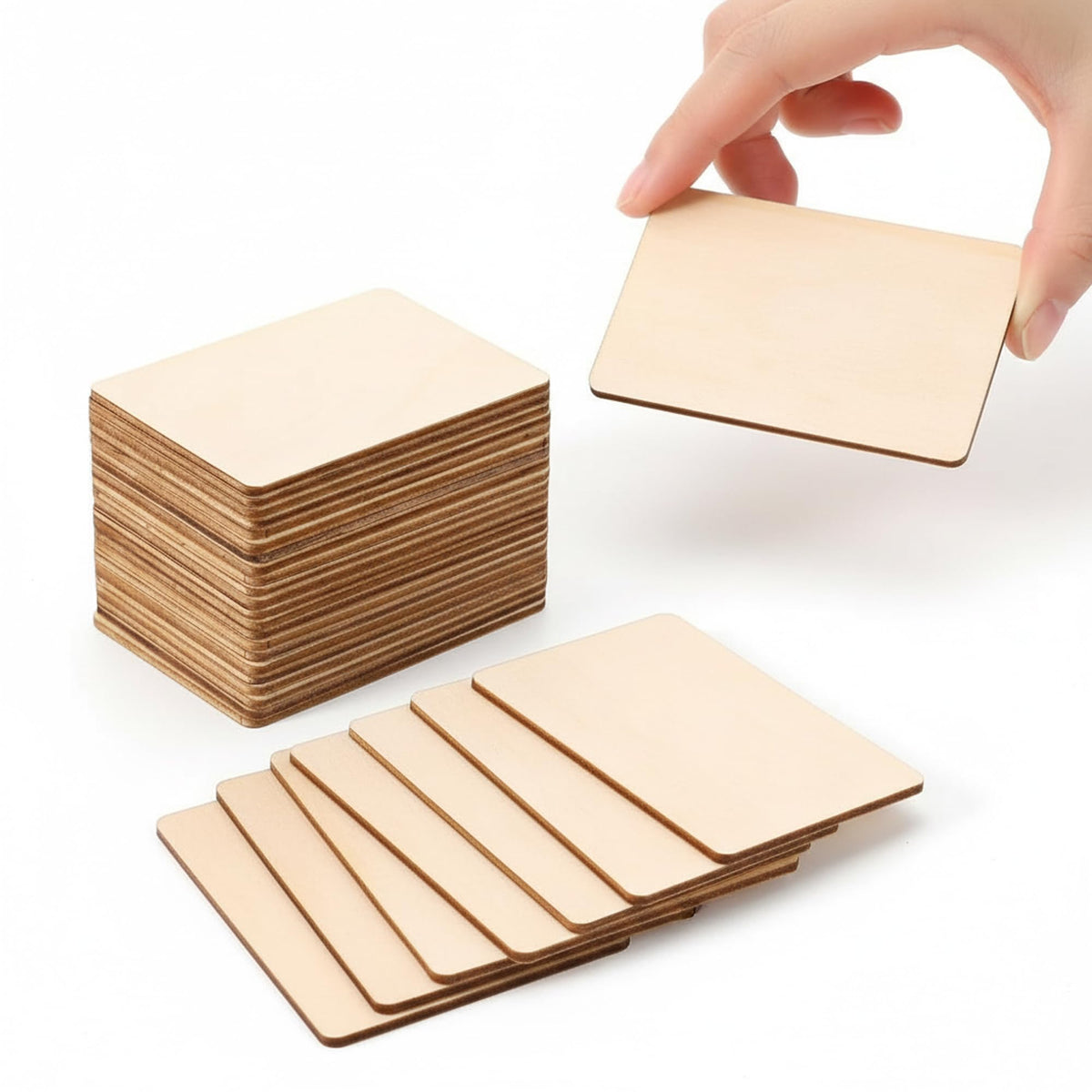 100 Pcs Unfinished Wood Pieces Blank Wood Squares Round Corner for Painting Writing Carving Letter Scrabble DIY (2.08” x 1.37” Rectangle)