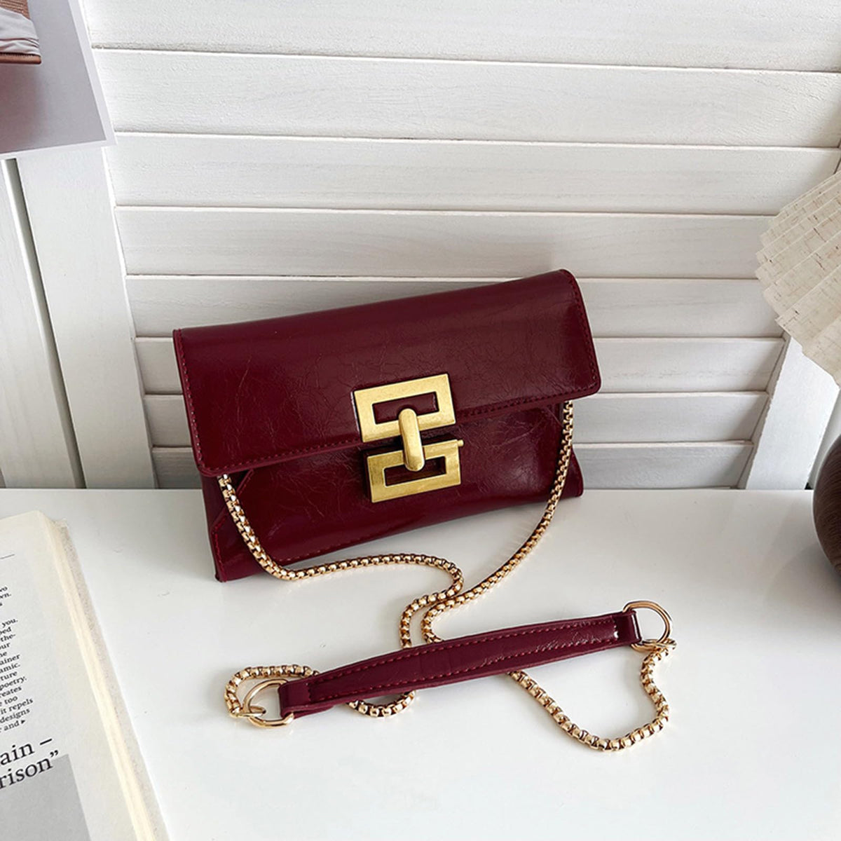 GRUMOTA Mini Burgundy Crossbody Envelope Bag for Women,Vintage PU Leather Clutch Purse, Small Evening Handbags(Wine Red)