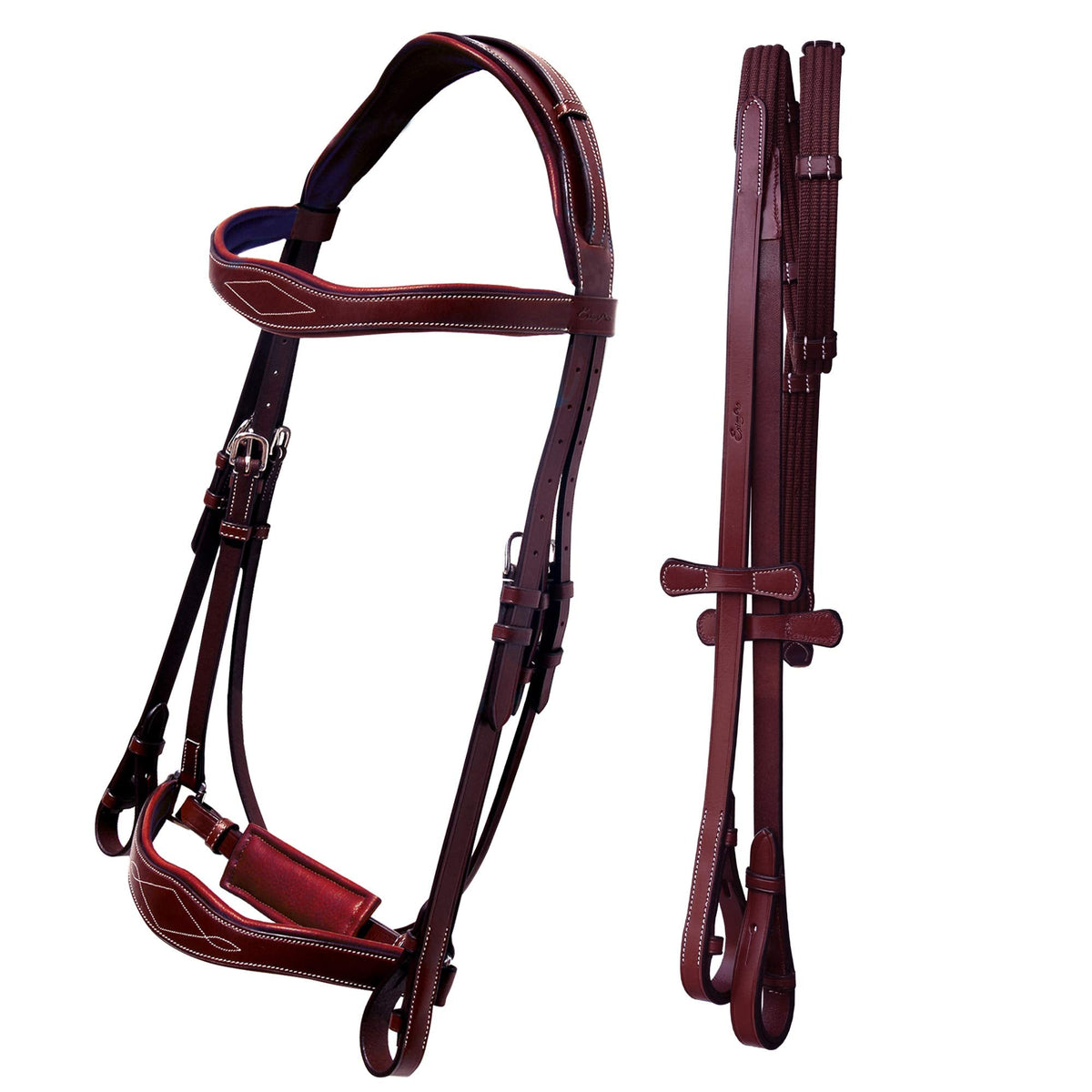 Exion Horse Dressage Bridle with Web Reins | Broad Anatomic Crownpiece, Crank Noseband & Browband & Reins with Hand Stoppers | Dressage Bridles for Horses