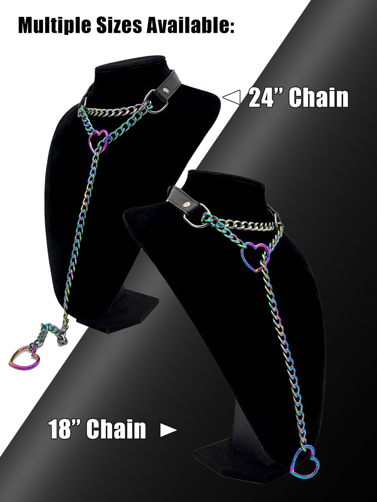 EverGlimp Black Leather Choker Collar For Women, Handmade Heart Slip Chain Choker Long Necklace with Adjustable Buckle