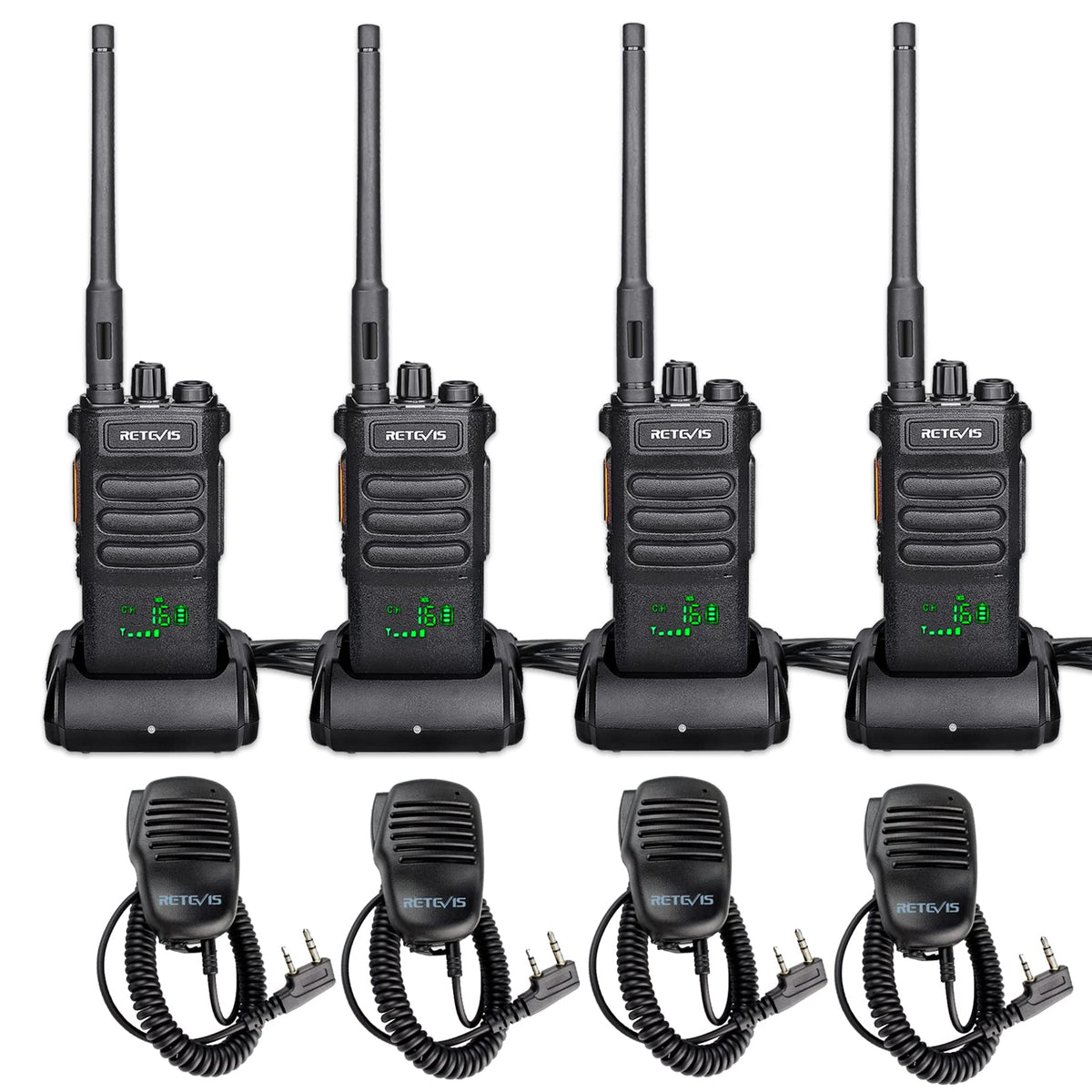 Retevis RT86 2 Way Radio Long Range,Professional Radio Walkie Talkies with Mic,Heavy Duty Two Way Radios,High Power, 2600mAh, Rechargeable Radios for Adults Warehouse Industrial Manufacturing(4 Pack)