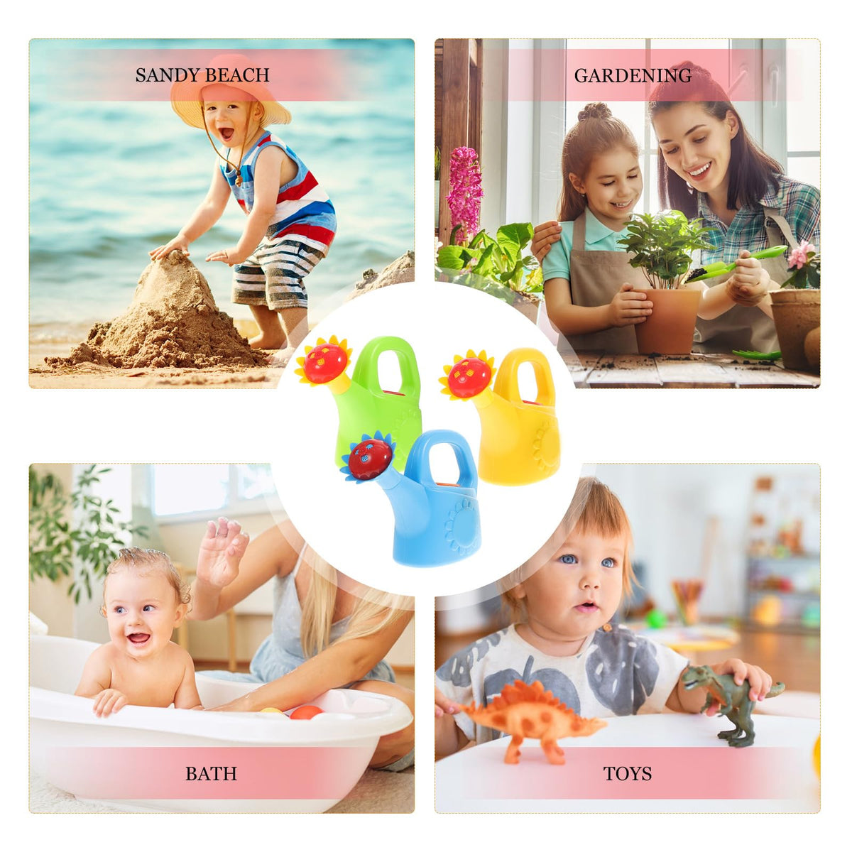 TOYANDONA 3pcs Toy Watering Can for Kids - Plastic Watering Cans Garden Flower Water Pot for Spring Summer Outdoor Bath Beach Sand Toys (Random Color)