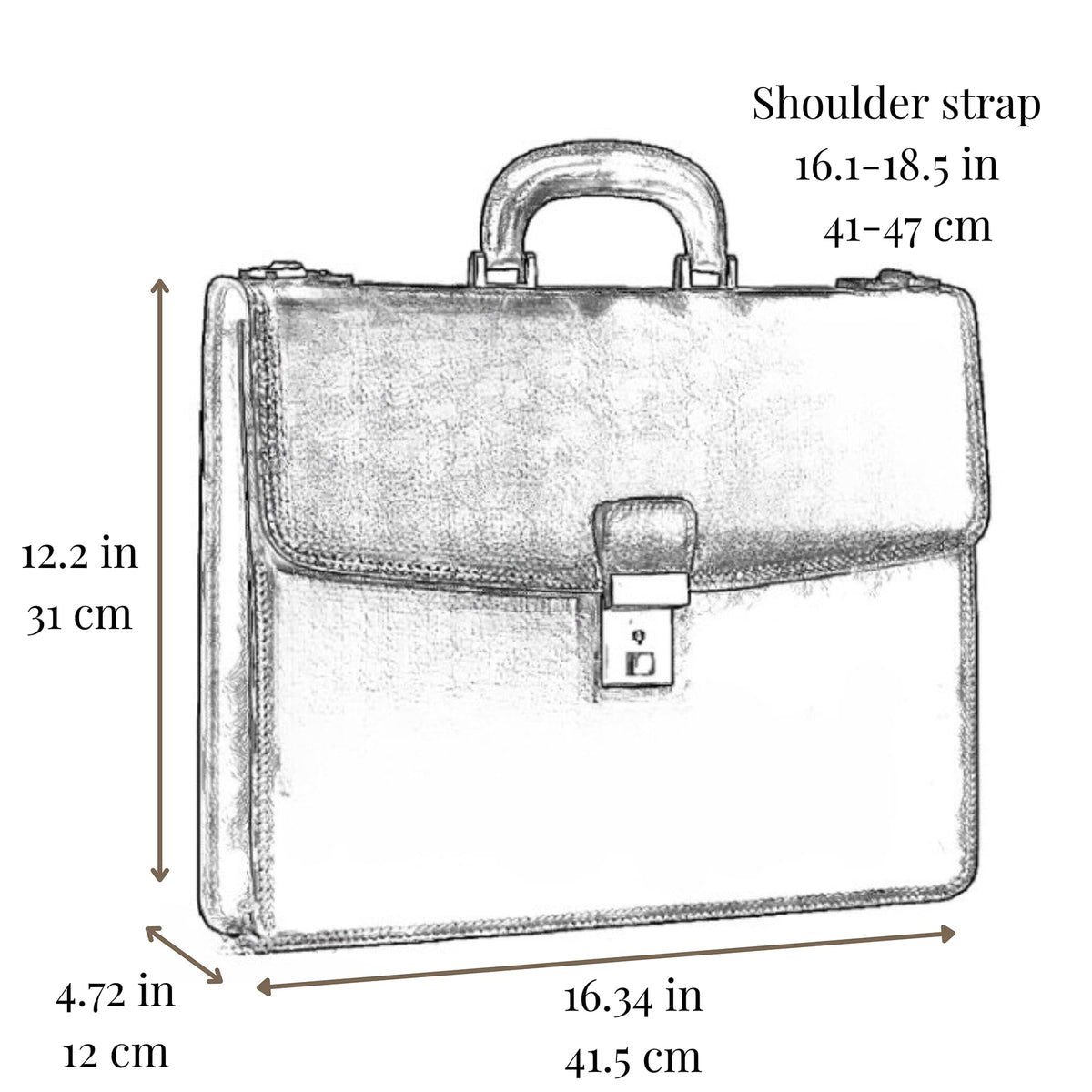Time Resistance Leather Briefcase - Italian Handmade Leather Laptop Bag - Handbag for Men - Professional Computer Case (Black)