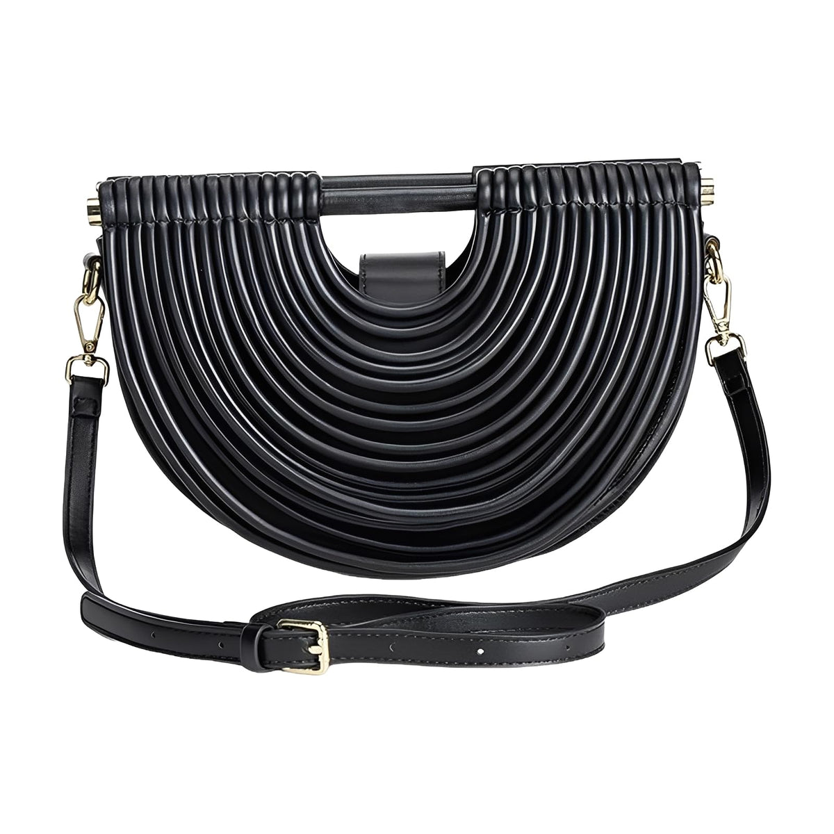 FUTTSPAI Elegant Half Round Chinc Woven PU Leather Lou Top Handle Bag for Women Formal Evening Clutch Purses,Black