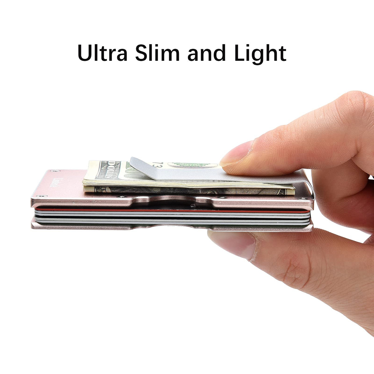 Lindenle Minimalist Wallet Small Card Holder Slim Front Pocket Wallet RFID Blocking Money Clip Women Men (Rose Gold)