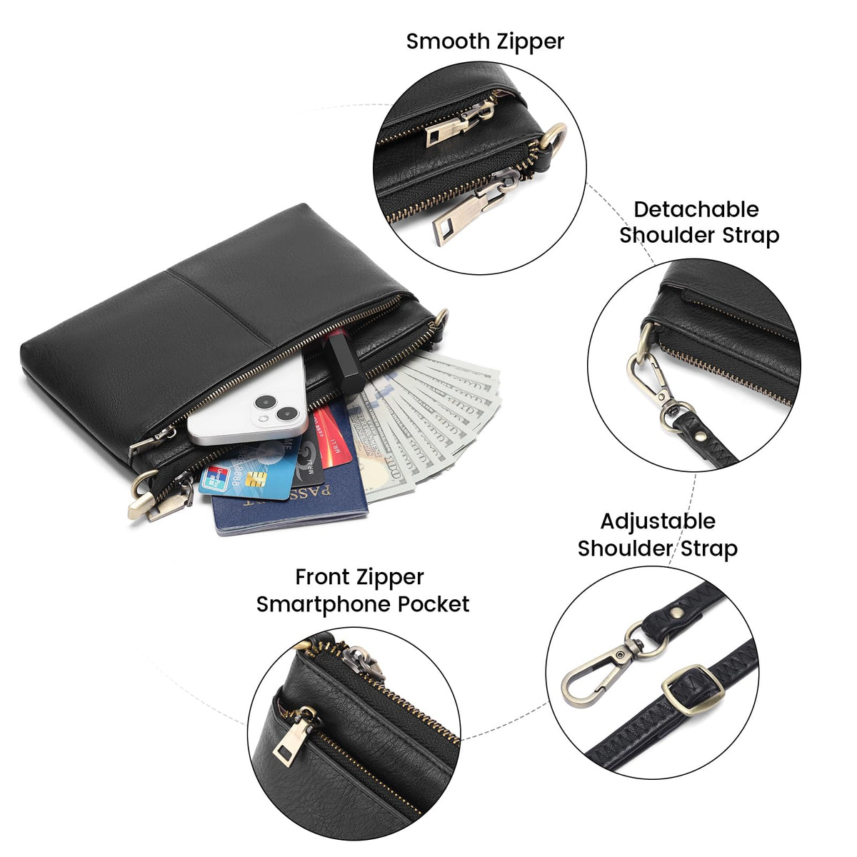 SENDEFN Leather Crossbody Bag for Women Small Clutch Purses Crossbody Shoulder Handbag Wallet Purses RIFD Card Slots