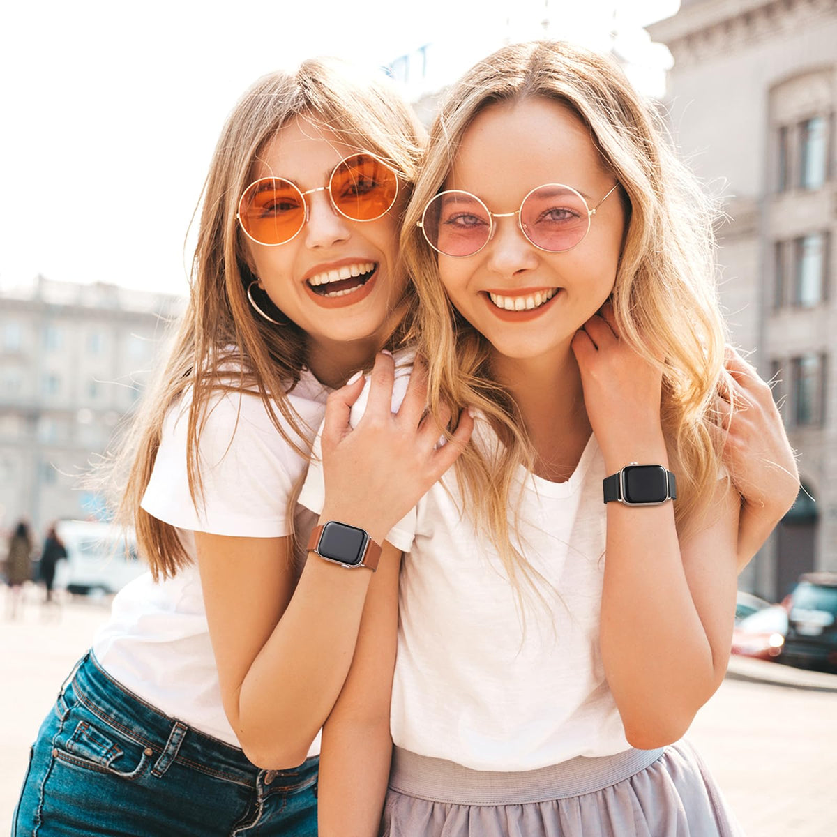 POWER PRIMACY Leather Bands Compatible with Apple Watch Band 38mm 40mm 41mm 42mm-Series 11/10,Genuine Leather Strap Compatible for Women Men iWatch SE Series 11 10 9 8 7 6 5 4 3 2 1(Black/Starlight)