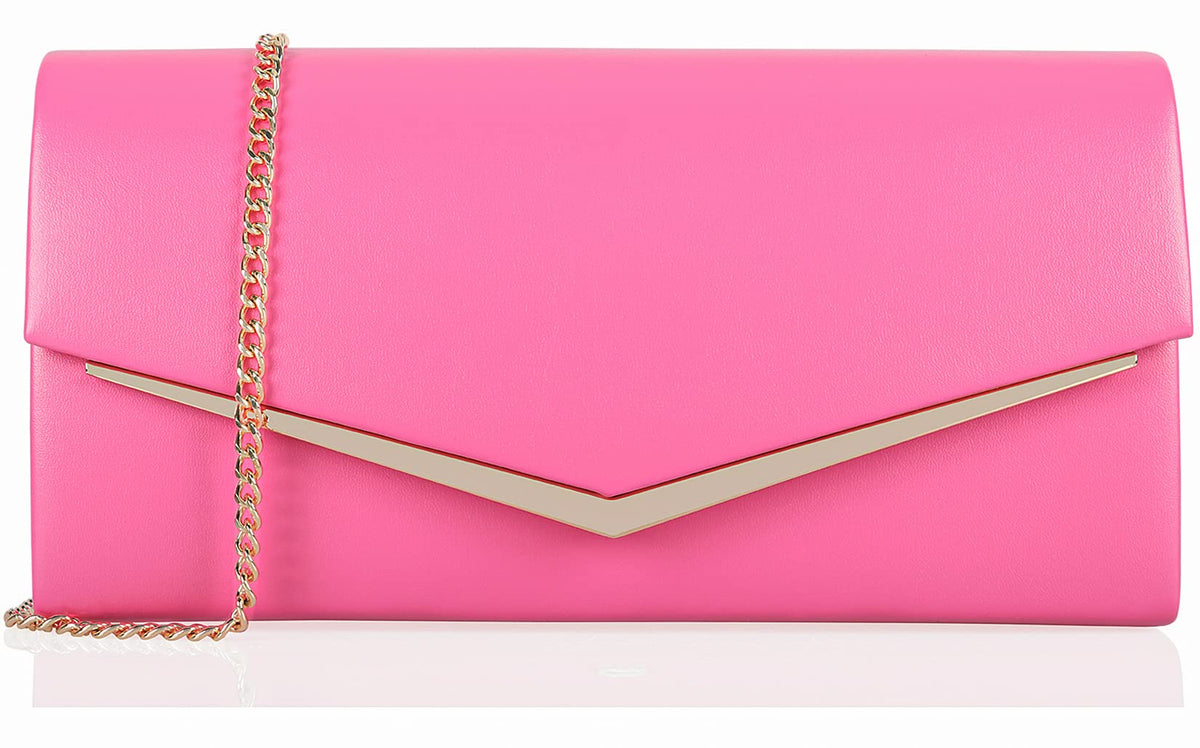 Women’s Evening Handbag Vegan Leather Ladies Envelope Clutch Classic Elegant Purse Bags Hot Pink