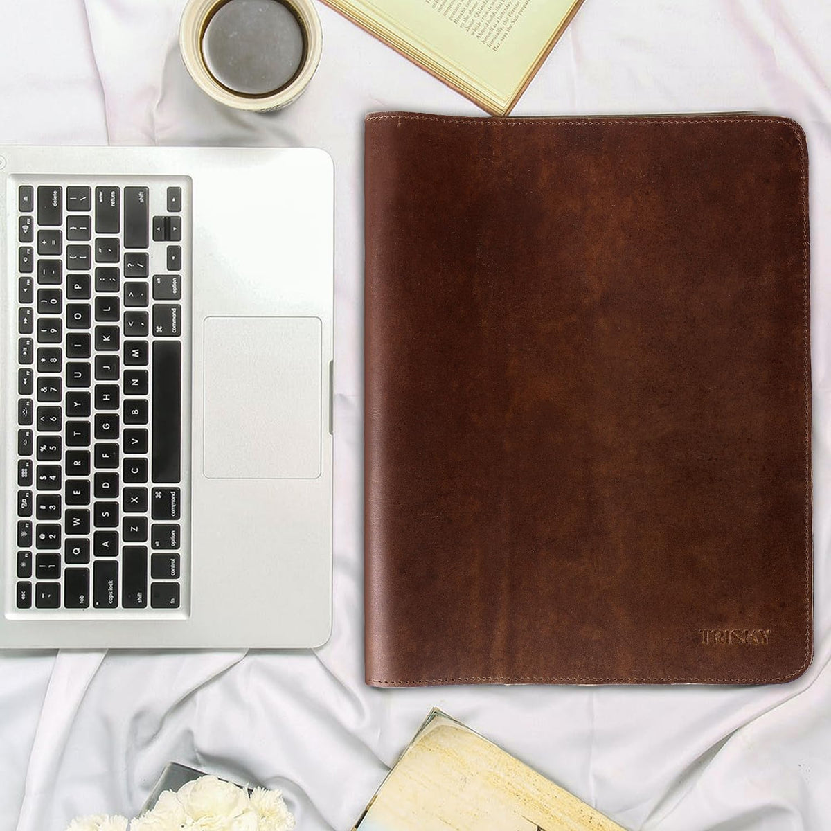 TRISKY Heavy Duty Full Grain Leather Journal Cover, Notebook Holder, Organiser, Refillable Cahier Journals, Refillable For Spiral Notebook, Handmade Leather Notebook Cover (Brown, 12x9.5 inch)