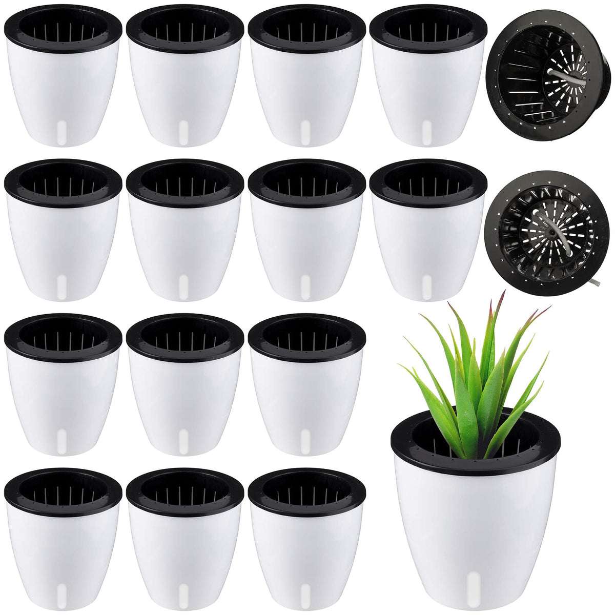 Eccliy 14 Pieces 5 Inch Indoor Plant Pots Self Watering Planters with Drainage Holes Plastic Flower Pots with Water Indicator White Violet Pots for Indoor Outdoor Garden Home Office Decor