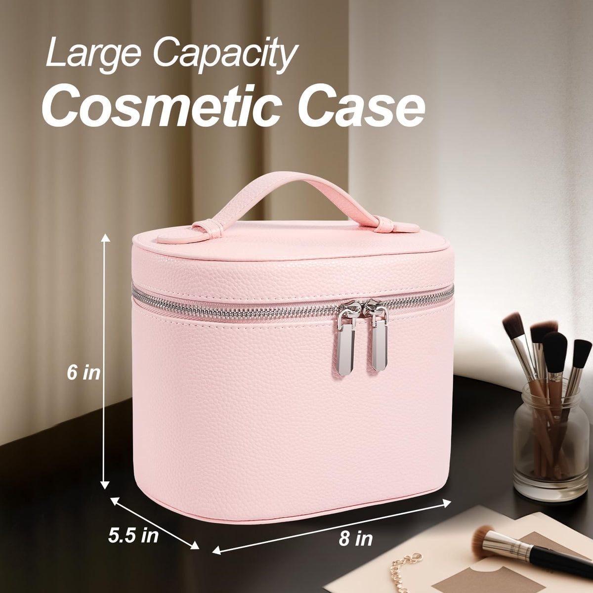 idoltimes Cosmetic Case, Leather Makeup Bag, Portable Handheld Makeup Case, Detachable Compartments