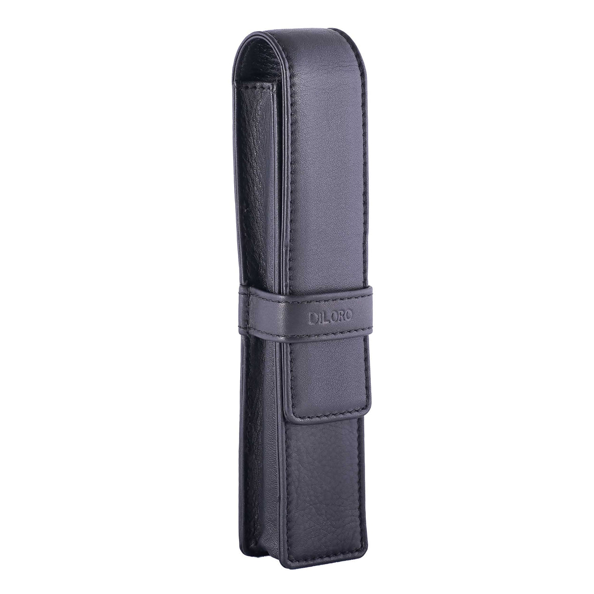 DiLoro Leather Single Pen Case Pencil Pouch Holder for One Fountain Ballpoint Rollerball Pen and Pencil (Black)