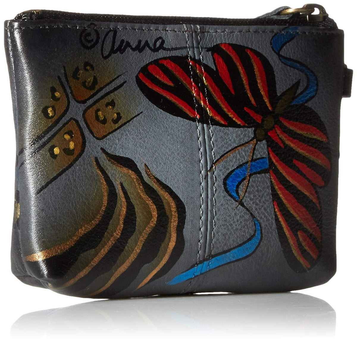 Anna by Anuschka Women's Hand Painted Genuine Leather Coin Pouch - Rose Safari Grey