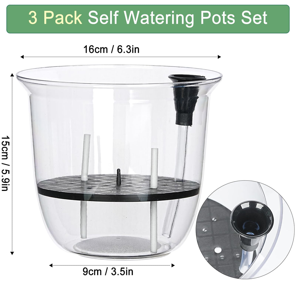 IWNTWY Plant Pots 6 inch Set of 3, Self Watering Pots for Indoor Outdoor Plants Flowers, Self Watering Planters with Reservoir, Drainage Hole and Absorbent Cotton Rope (3 Large)