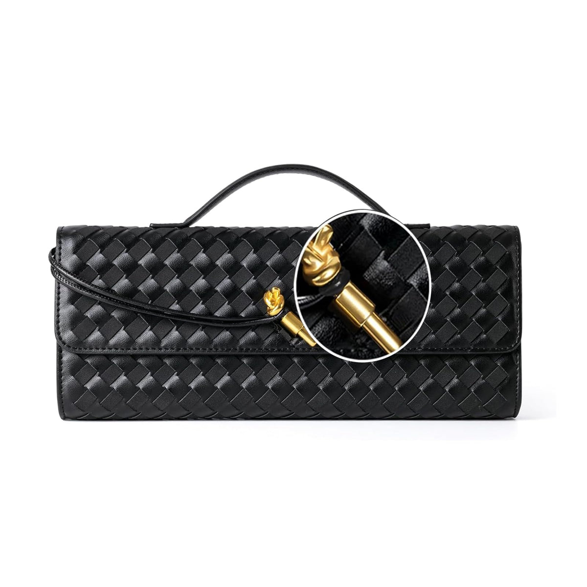 HRANRA Woven Clutch Purse for Women, Evening Handbags Crossbody Bag Purse Formal Evening Bag Clutch Bag Black Purse