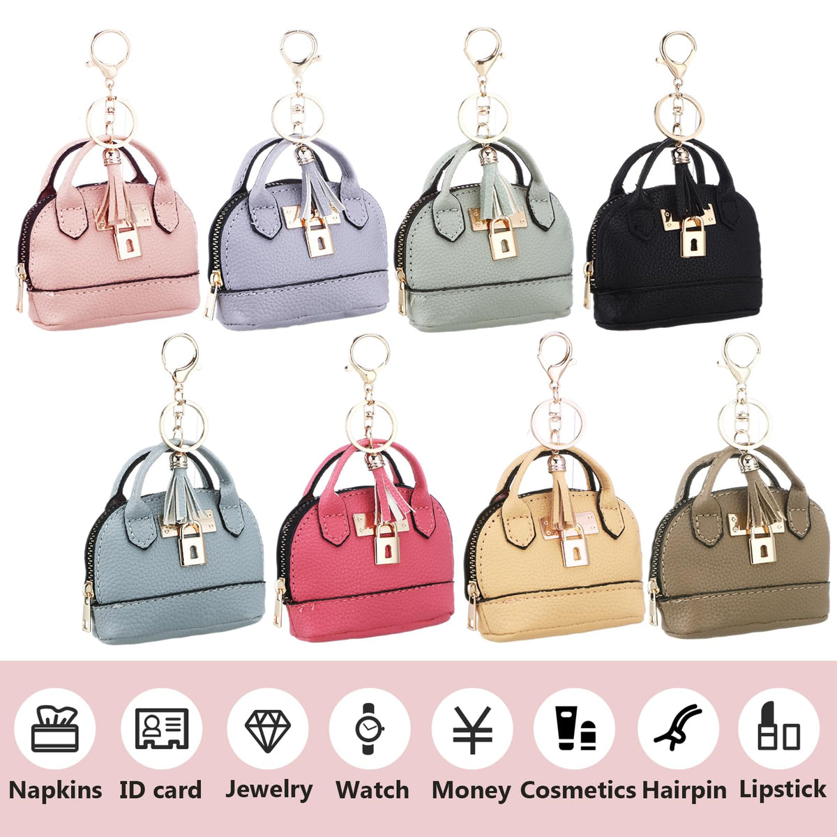 Liliaafar 8 Pcs Mini Backpack Keychain Mini Coin Purses for Women Cute PU Leather Makeup Bag with Keychain, Multi Pocket Card Holder Cable Organizer Giftable Zipper Pouch (Tradition)