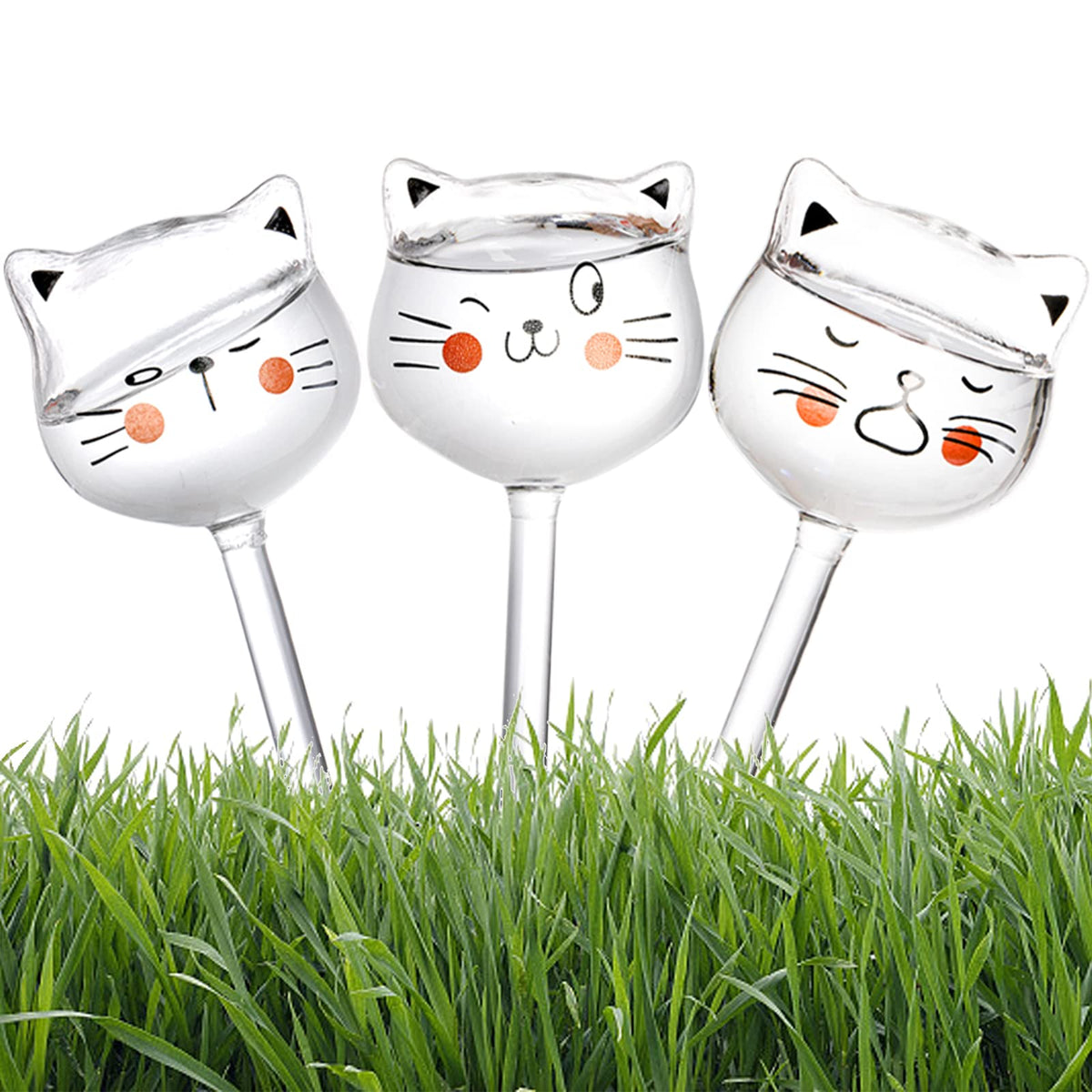 SOUJOY 6 Pieces Self Watering Bulb, Glass Plant Watering Globes, Hand Blown Cat Shape Automatic Watering Spike Device for Indoor and Outdoor Plants