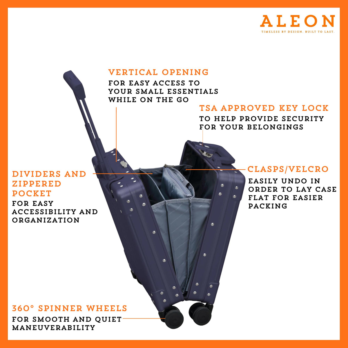 Aleon 16" Aluminum Vertical Underseat Carry-on Luggage - Luxury Business Briefcase with Wheels - Hardshell Suitcase for Airplane Travel - Sapphire