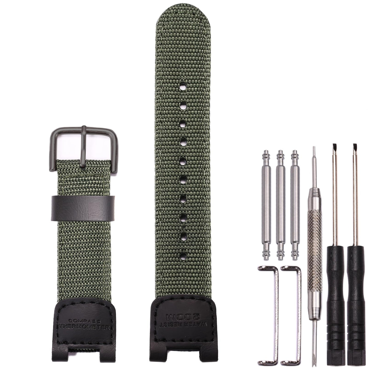 Nylon Watch Strap Compatible with Casio SGW-100 SGW-200 GW-3000B GW-3500B Replacement For Pathfinder PAS410 Band 24mm Men's Leather Strap -ArmyGreen