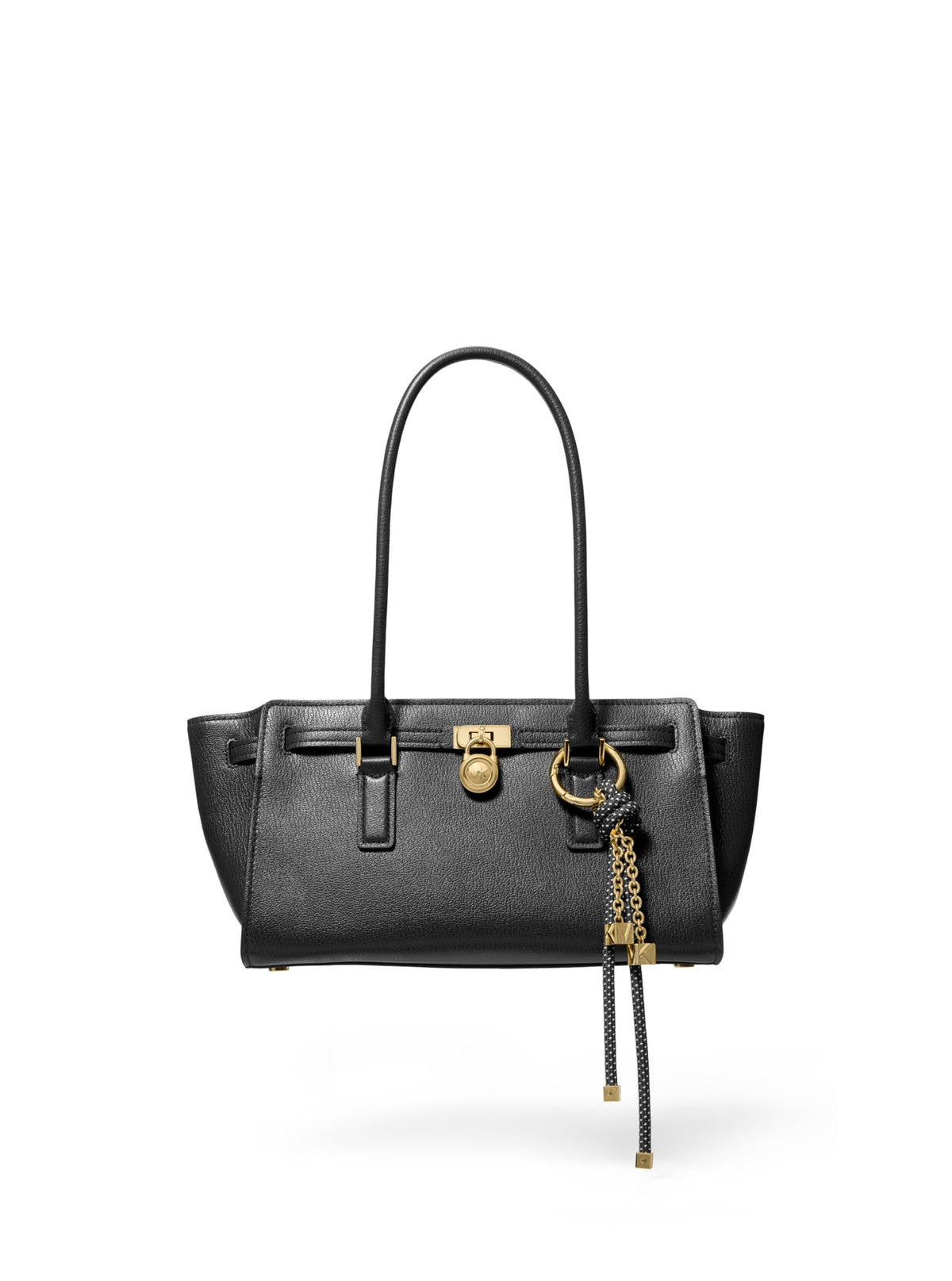 Michael Kors Hamilton Small Shoulder Tote with Charm, Gold-Tone Hardware/Urbino Leather/Black