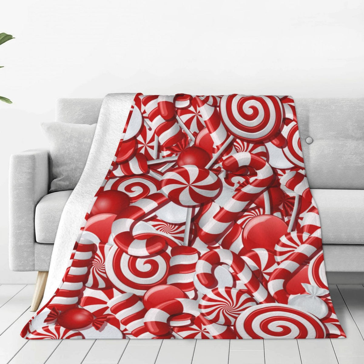 KUOAICY Christmas Swirl Candy Fleece Throw Blanket Red and White Sweet Xmas Soft Flannel Plush Lightweight Warm Cozy Blanket for Bed Couch Sofa Travel 50"X40"