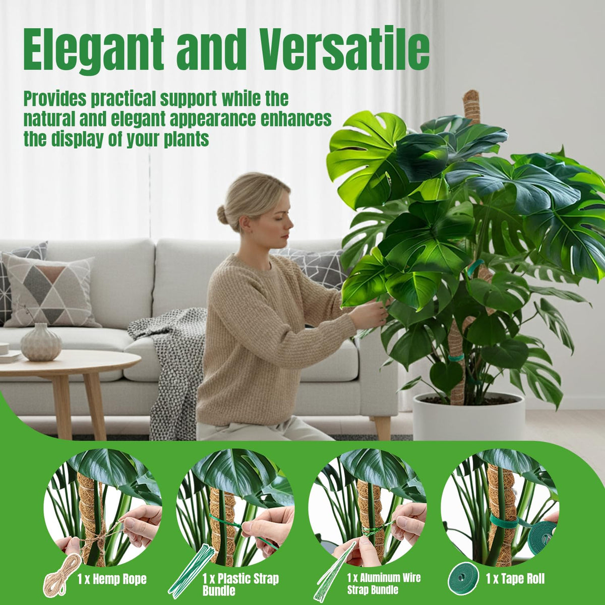 Mcbazel 47 Inch Moss Pole for Plants Monstera, Monstera Plant Support Stick, Bold Version Bendable Moss Poles Plant Support Stick for Large Climbing Plants, Stick Support Stake Kit for Potted Plants
