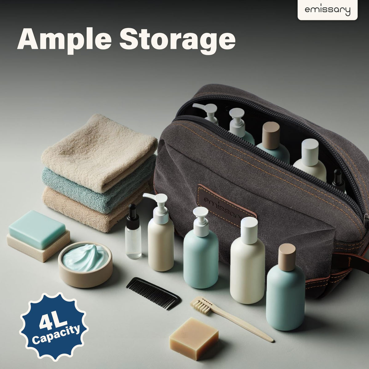 emissary Toiletry Bag for Men, Canvas Travel Toiletry Bag Men's Dopp Kit, Water-resistant Bathroom Bag Mens Shaving Kit, Travel Kit Small Bags, Shaving Bag, Toiletry Bags