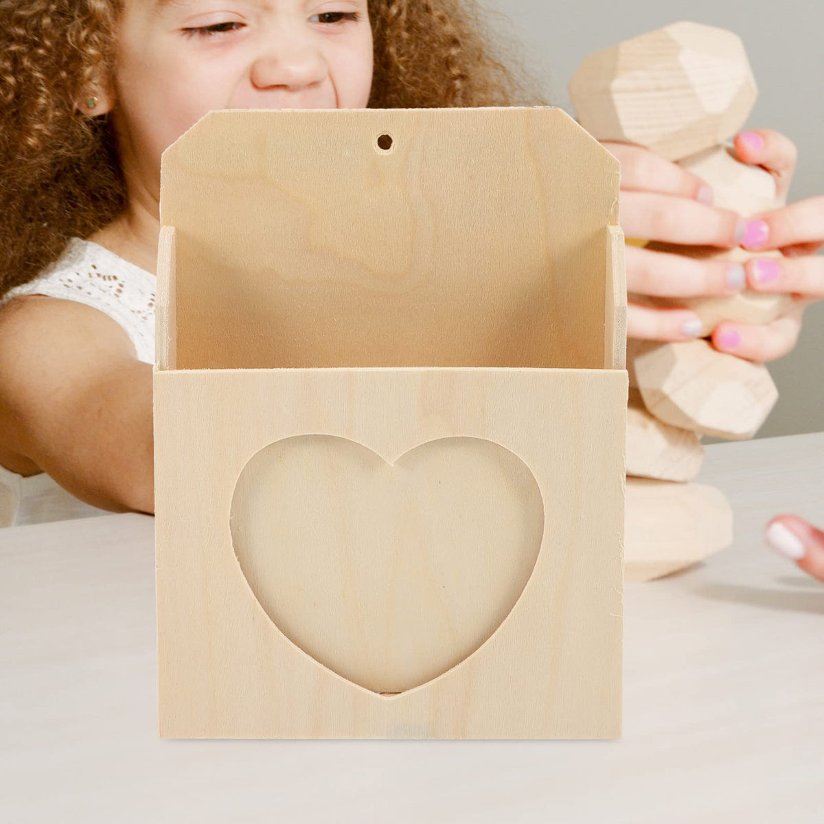SEWACC Love Envelope Box 2Pcs Unfinished Wood Craft Kit for Kids Diy Painting and Decoration - Beige Photo and Mail Organizer