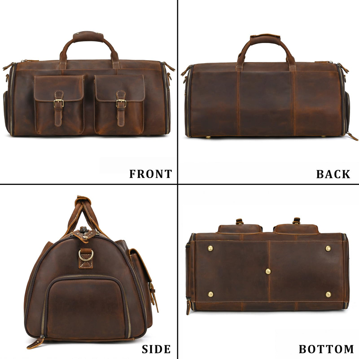 Leather Garment Bag for Men, Convertible Carry on Garment Duffel Bag for Travel Weekender Bag 2 in 1 Hanging Suitcase Suit Bag