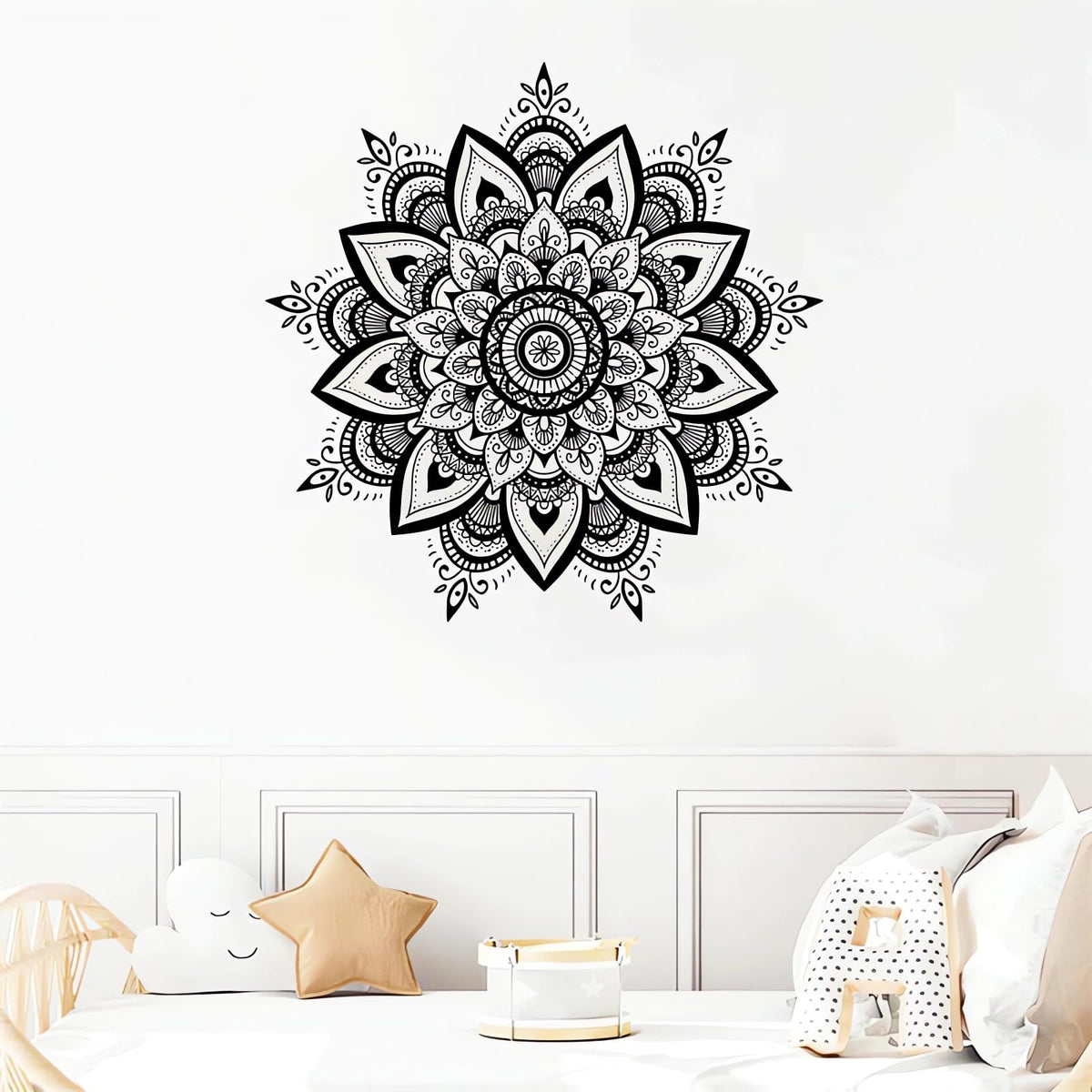 Black Mandala Wall Stickers, Boho Mandala Indian Namaste Flower Wall Decals Datura Stramonium Removable Vinyl Peel and Stick Living Room Bedroom Sofa TV Background Art Home Decor