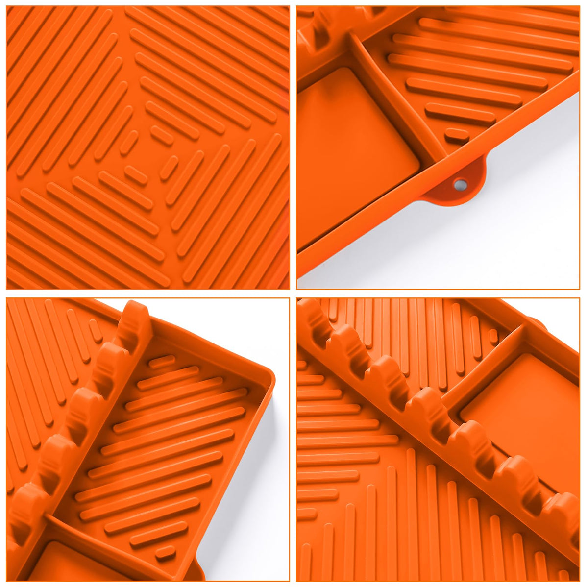 Silicone Tools Mat for Griddle Kitchen Cooking Baking Countertop-Side Shelf Spatula Mat with Drip Pad for Blackstone Weber Traeger Pit Boss Flat Top Grill Smoker- BBQ Accessories Gifts for Men(Orange)