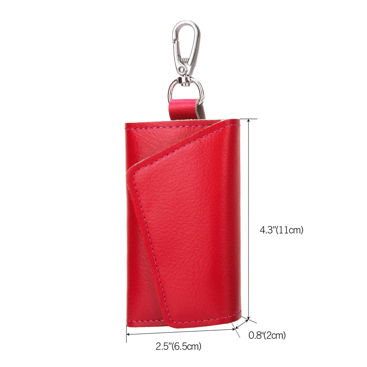BAKUN Compact Leather Car Key Case, Key Holder Key Organizer Wallet, With 6 Hooks(Red)