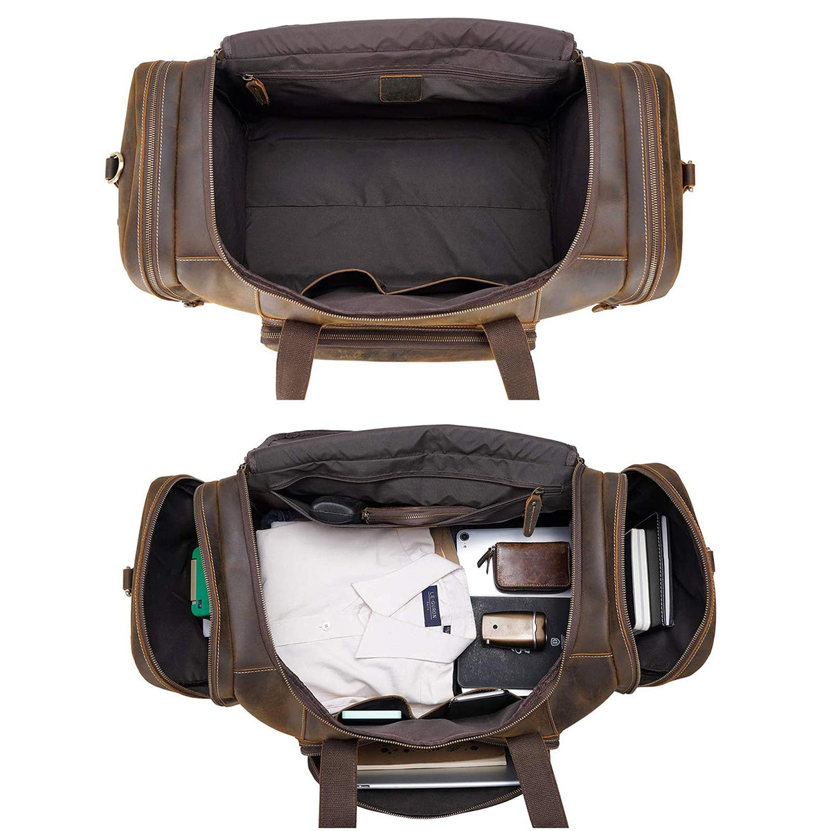 Polare 23" Full Grain Cowhide Leather Gym Duffle Weekender Overnight Travel Duffel Bag For Men 42L