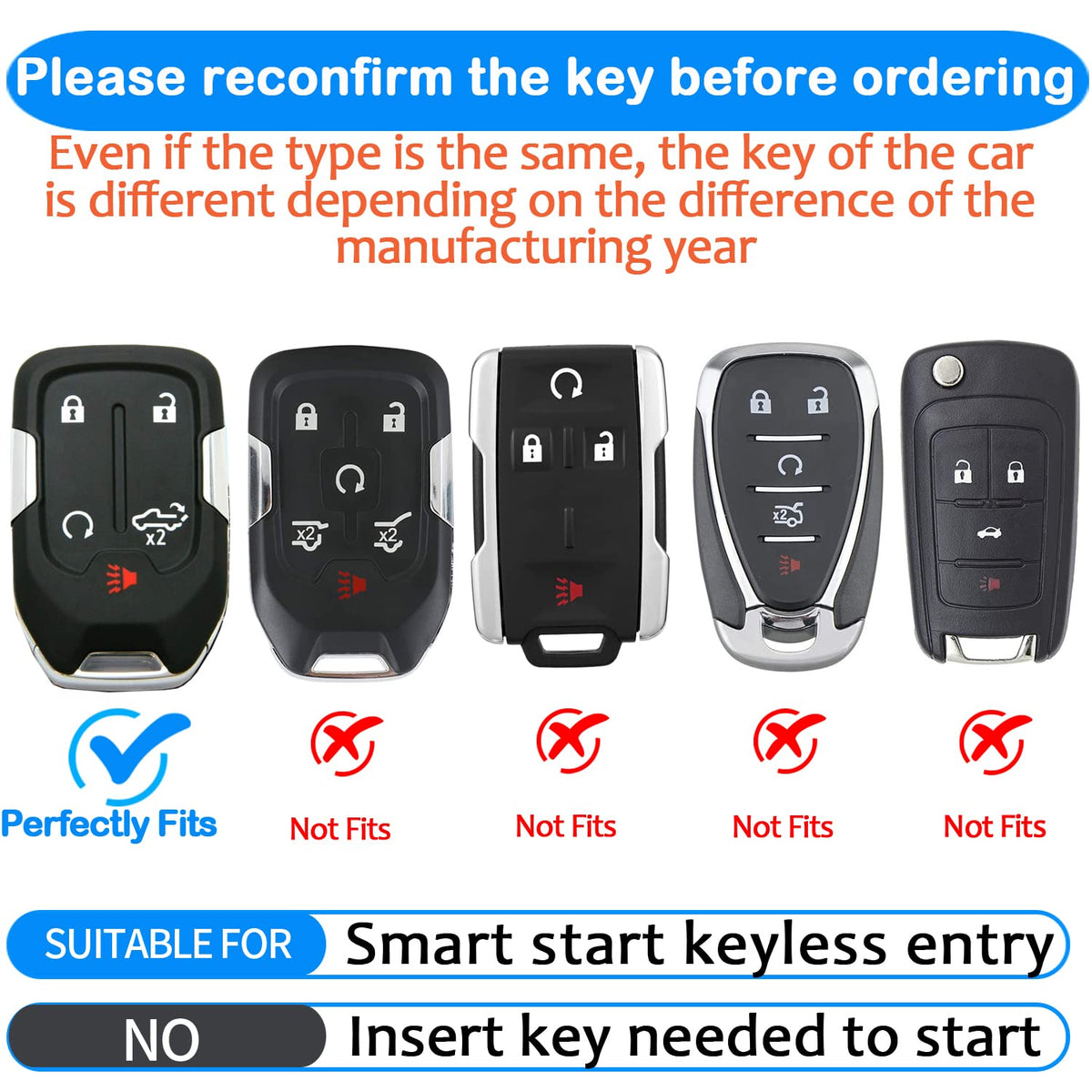 Tukellen Compatible with Chevrolet Leather Key Fob Cover with Keychain,fit 2019 2020 2021 Silverado GMC Sierra Smart Remote Key Shell, Genuine Leather for Chevy Key case(5 Buttons)-Black