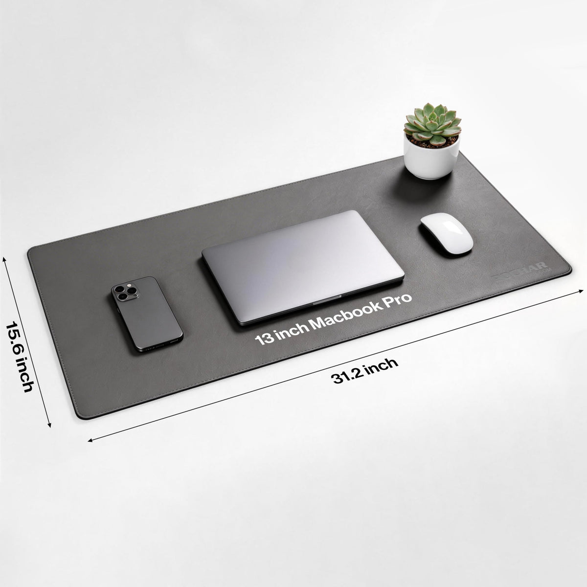 POCHAR Vegan Leather Desk Mat 31" x 16" - Office Desk Pad Protector for Desktop - Non-Slip PU Leather Dual-Sided Desk Blotter for Laptop Mouse Keyboard - Waterproof Writing Signing Pad, Gray