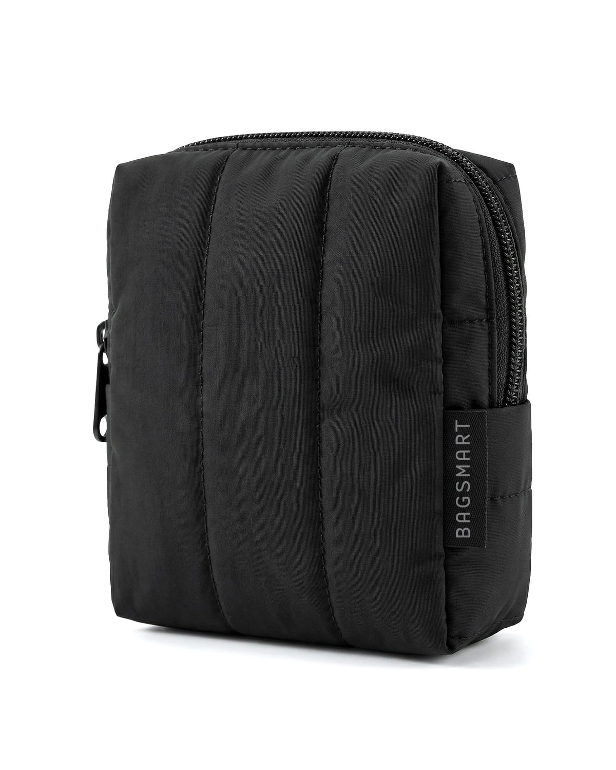 BAGSMART Small Travel Makeup Bag for Purse Toiletry Pouch, Puffy Padded Mini Cosmetics Bag, Cute Make Up Pouch for Women with Slip-in Pocket, Travel Essentials for Toiletries, Black