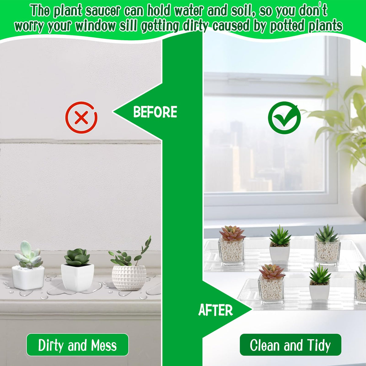 HFYZZ 24 Pack Rectangular Plant Drip Trays, Clear Plastic Plant Saucers, Thick Plant Drip Trays Plastic Liners for Indoors Outdoors Flower Pots Window Sills Window Shelf - 15" x 6"