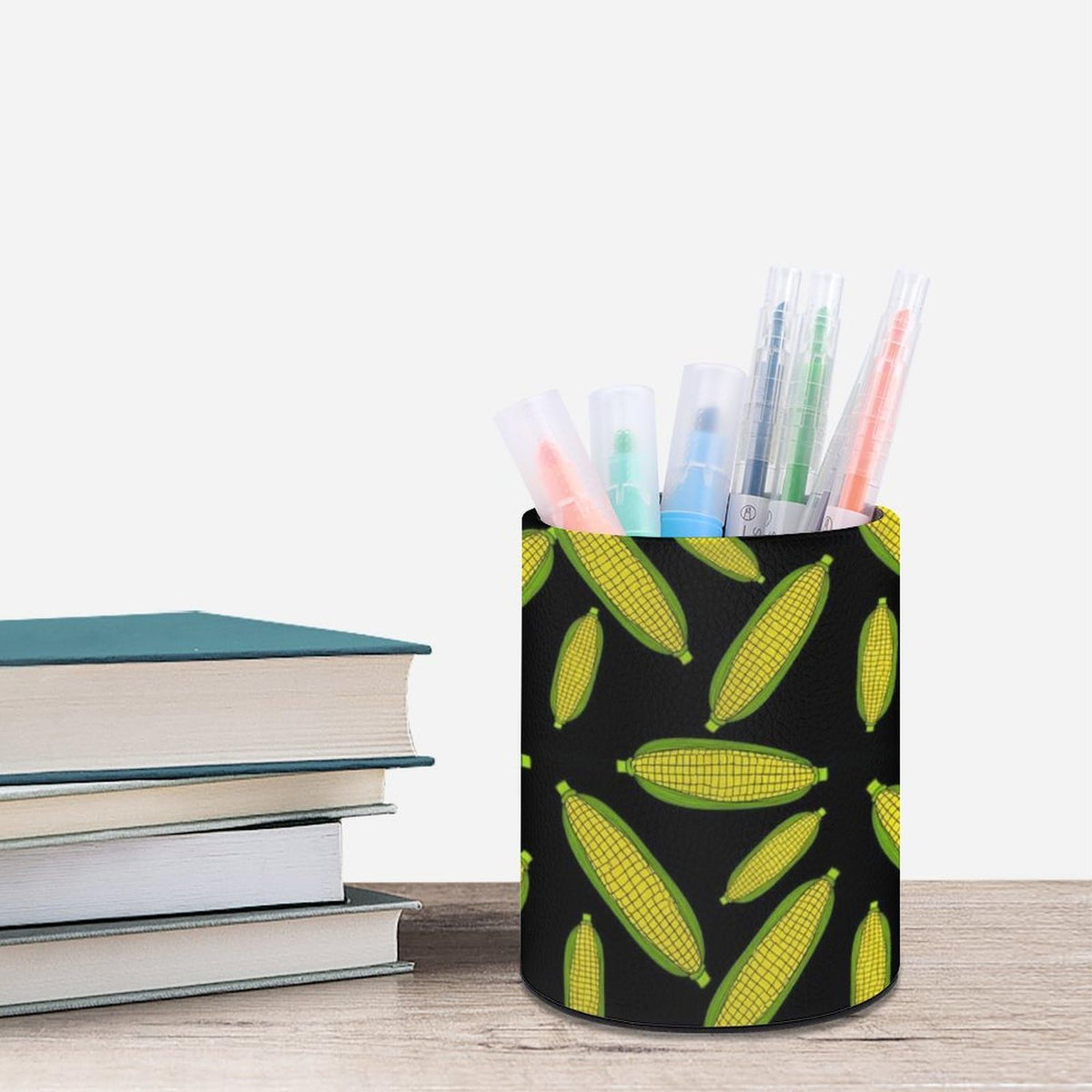 UTRSIFB Pen Holder Leather Pencil, Holder Cup Makeup Brush Storage Organizer, Waterproof Multifunctional Office Supplies Corn