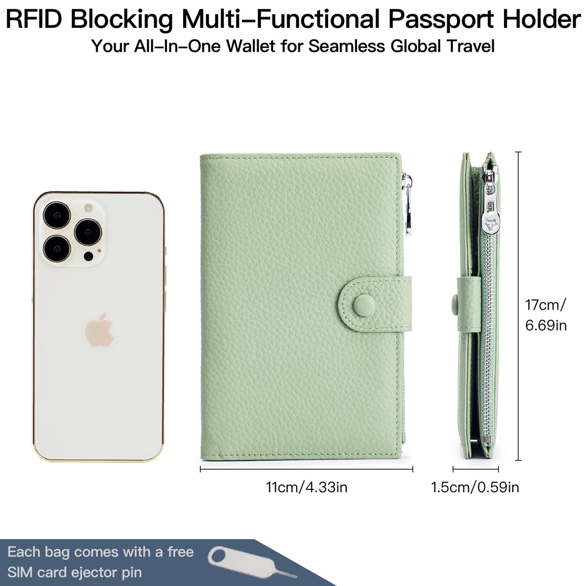 Genuine Leather RFID Blocking Passport Holder Wallet, Multi-Functional Travel Document Organizer with SIM Card Slots (Dark Khaki)