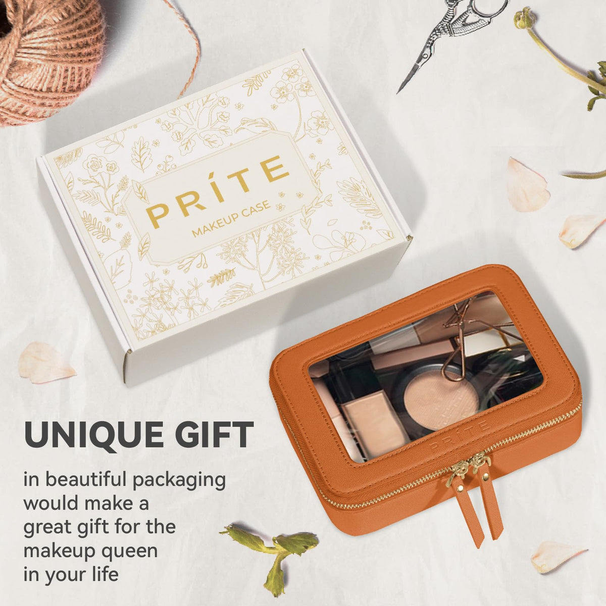 Prite Clear Makeup Bag Cosmetic Organizer Case Waterproof Travel Toiletry Bag Skincare Pouch with Golden Zipper(Brown)