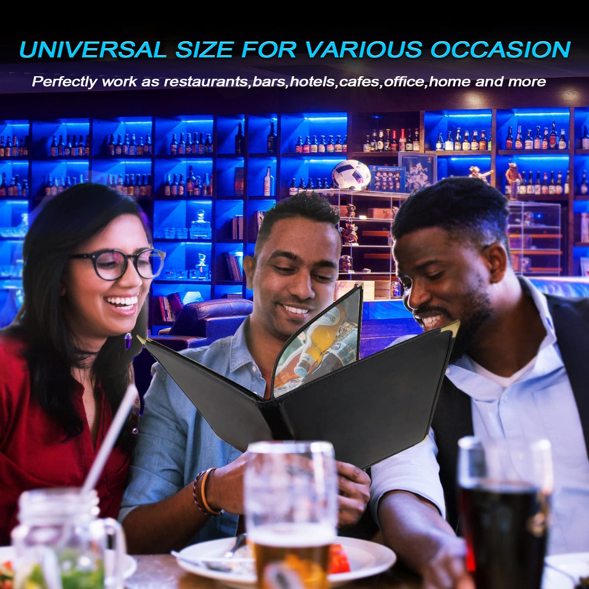 Menu-Covers 8.5 X 11 Restaurant - 2 Pack Menu Sleeve 4 Page 8 View Premium Faux Leather Transparent Black for Bar Cafe Book Folder