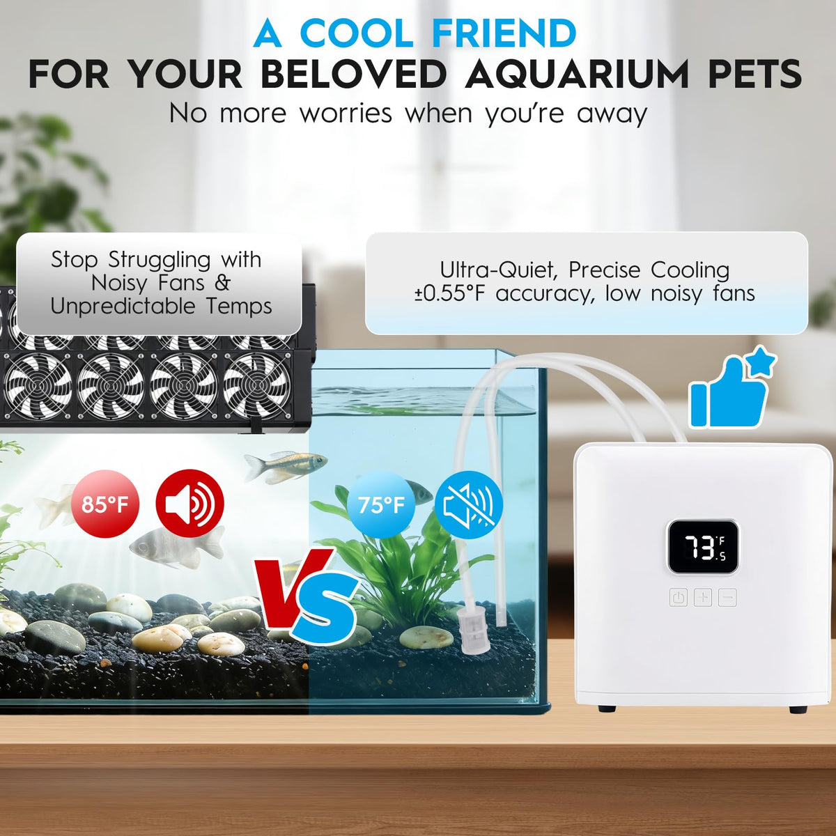 Fox plunge Upgraded 1/13HP Aquarium Chiller,Hydroponic Cooling System,Fish Tank Chiller with Compressor Quiet Cooling & Built-in Pump for Coral Shrimp/Axolotl (26gal/100L)