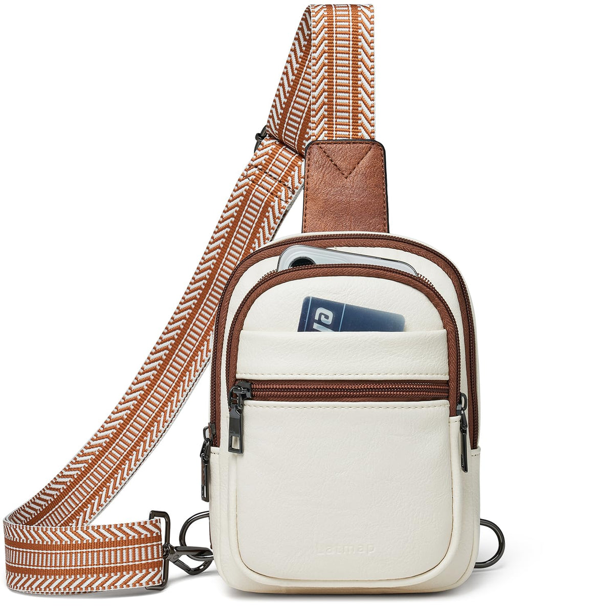LATMAP 3L SMALL Sling Bag Fanny Packs For Women Men Mini Crossbody Chest Belt Travel Bag Purse Handbag Faux Leather Fashion Cute Beige