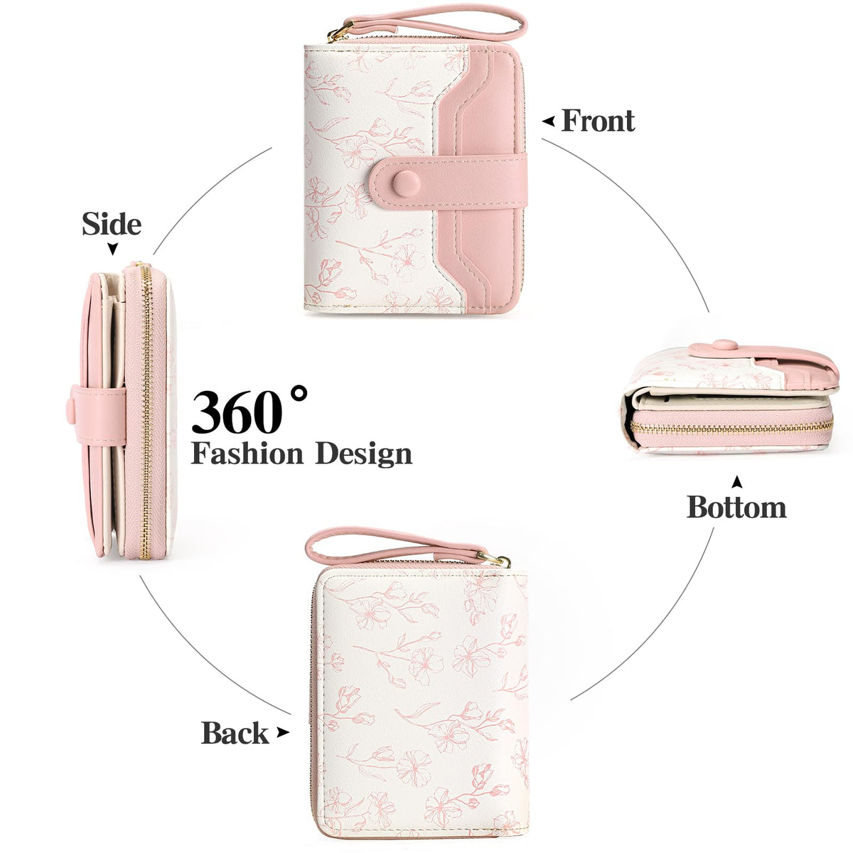 GAEKEAO Womens Wallet Slim Thin RFID Blocking Floral Leather Card Holder Bifold Long Ladies Wallet with Zipper Pocket